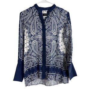 J. Crew Collection Collarless Classic Fit Shirt Size 00 Paisley Scarf Print NWT